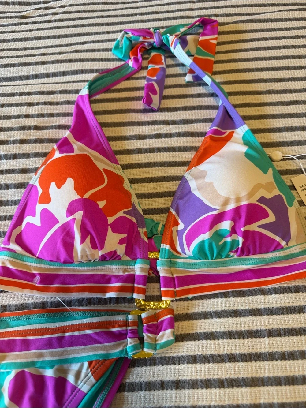 New - Trina Turk Multicolor Floral Halter Bikini Set — Pink, Teal & Purple sz 8
